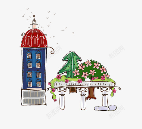 唯美中国风古典房子手绘桌子花树png免抠素材_88icon https://88icon.com 中国风 古典 唯美 房子 手绘 树 桌子 花树