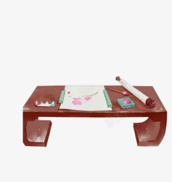 棕色中国风桌子画作装饰图案素材