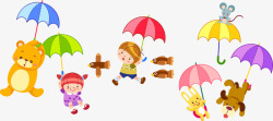 卡通可爱动物彩色雨伞矢量图素材