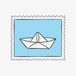 白色折纸小船邮票矢量图素材