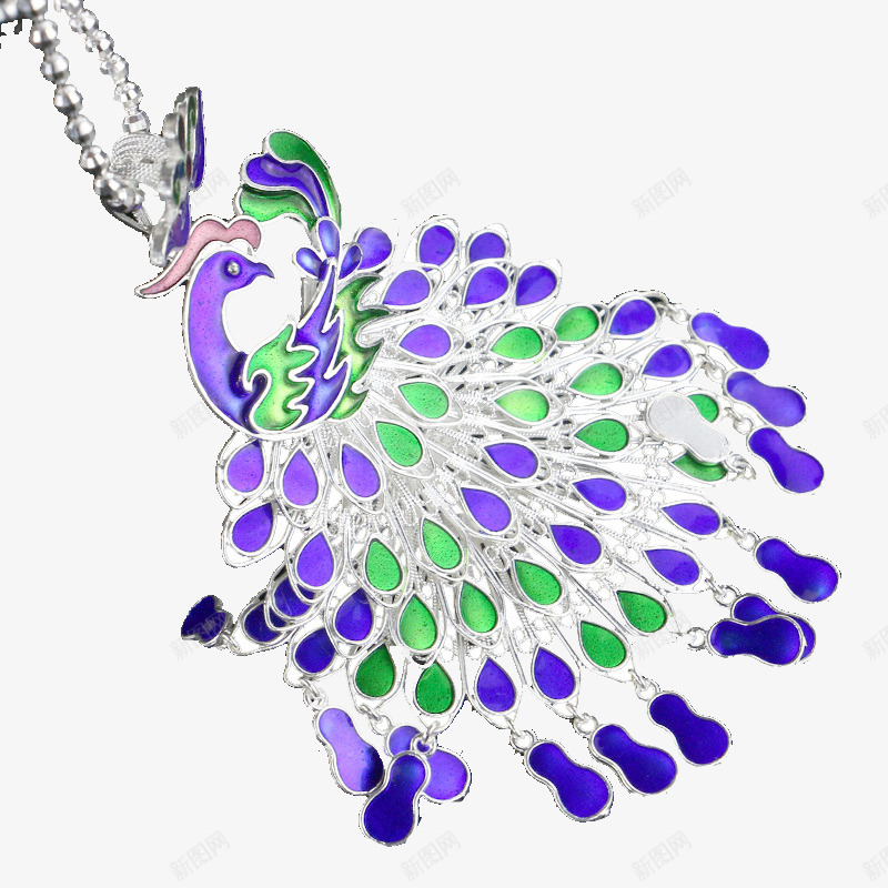 孔雀图案银项链png免抠素材_88icon https://88icon.com 动物造型项链 民族孔雀图案 苗族银饰 蓝绿孔雀图案