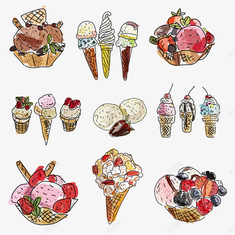 手绘水果冰激凌png免抠素材_88icon https://88icon.com 冰淇淋 手绘 水果 甜品 食物