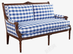 美式风蓝白格子沙发高清图片