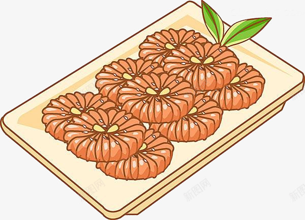 一盘糕点png免抠素材_88icon https://88icon.com 一盘 卡通 叶子 手绘 棕色 甜点 糕点 绿色 芝麻