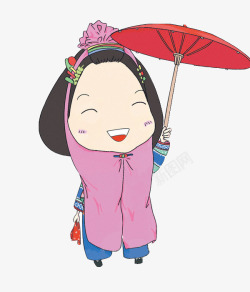撑伞的惠安女孩卡通造型素材