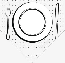 手绘黑白插图西餐餐具摆盘素材
