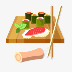寿司卷木质桌子筷子矢量图素材