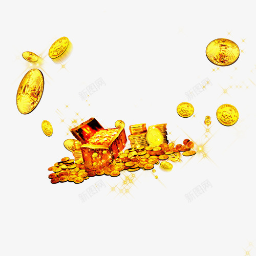 一滩金币png免抠素材_88icon https://88icon.com 宝箱 金子 金币 金箱子