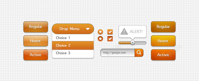矢量源文件素材橘色按钮合集PSD源文件图标图标