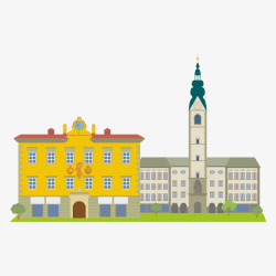 奥地利建筑旅游景点插画矢量图素材