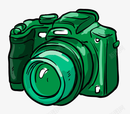摄影卡通手绘绿色单反相机图标图标