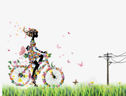 花瓣组成的自行车元素素材
