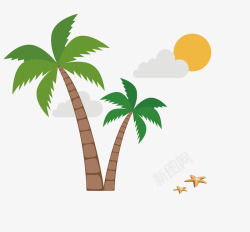 太阳椰子树海星和云素材