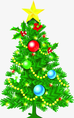 创意手绘扁平风格绿色的圣诞树造型元素素材