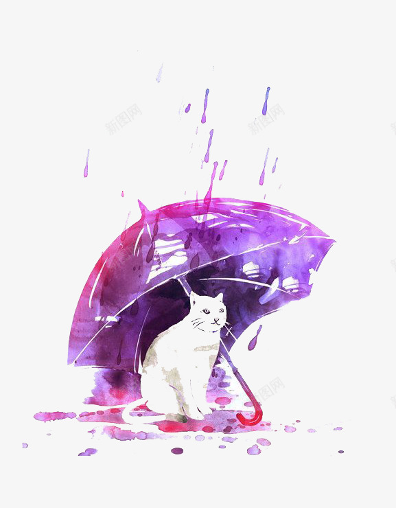 水彩猫咪png免抠素材_88icon https://88icon.com 下雨 卡通 手绘 水彩 猫咪 装饰 雨伞