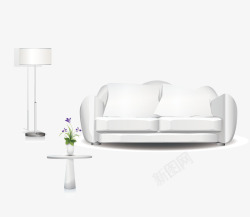白色的沙发兰花和灯矢量图素材