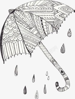 梅雨季手绘抽象图腾雨伞高清图片