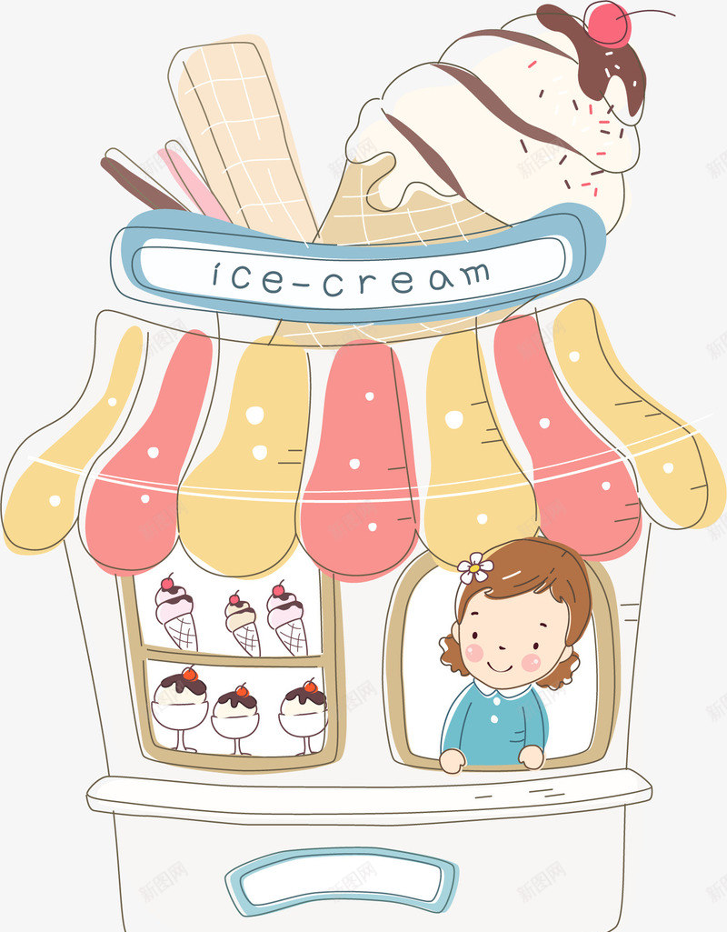 冰激凌甜品店png免抠素材_88icon https://88icon.com 冰激凌 卡通 售货员 甜品