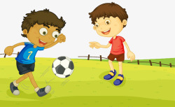 草地上踢足球的小男孩素材