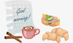 卡通手绘早餐奶茶面包素材