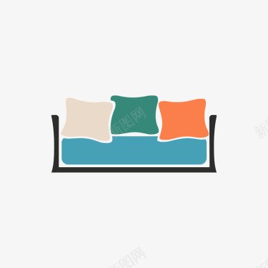 创意家居摆设彩色扁平化圆角沙发元素矢量图图标图标