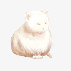 手绘水彩白色猫咪素材