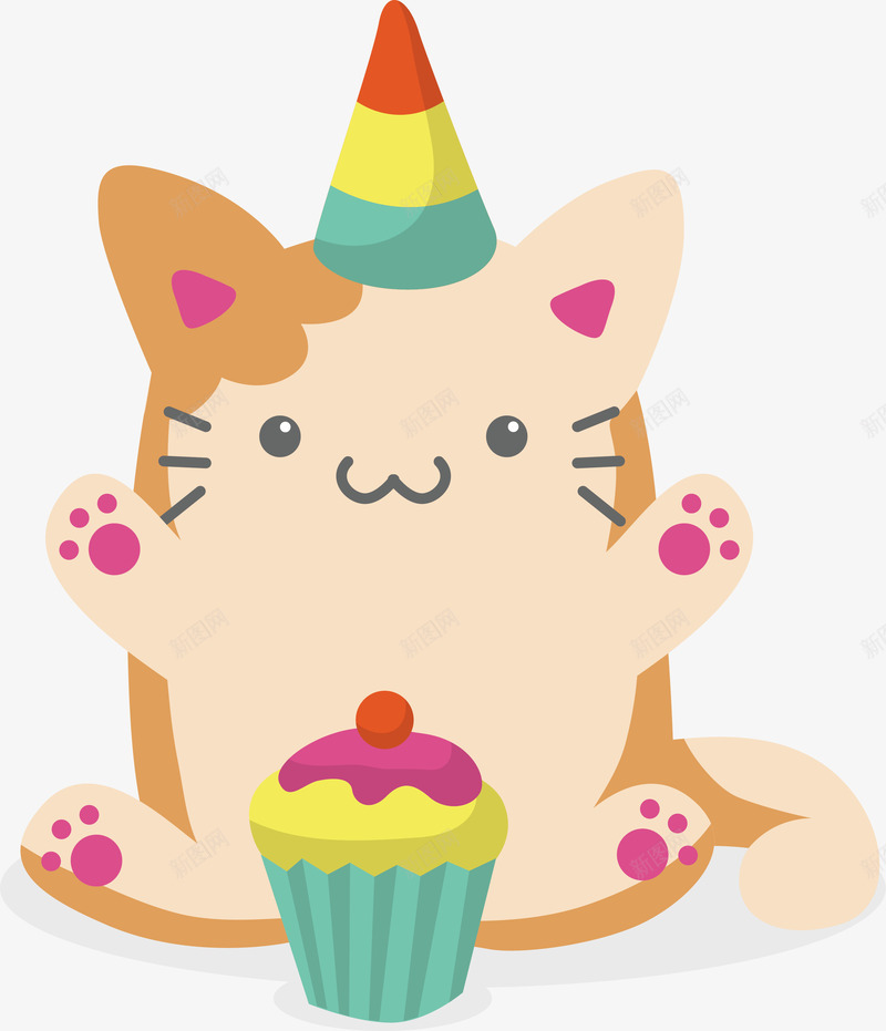 过生日的可爱猫咪矢量图eps免抠素材_88icon https://88icon.com 可爱猫咪 开心的猫咪 猫咪 生日快乐 矢量png 蛋糕 矢量图