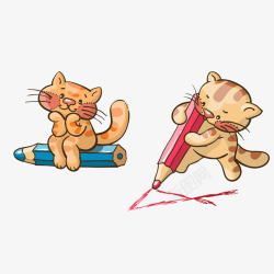 拿着笔的两只卡通可爱猫咪1素材