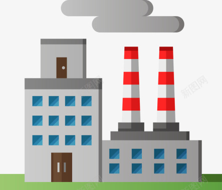 风车房子发电卡通工厂废气排放图标图标