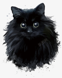 水彩黑色的猫矢量图素材