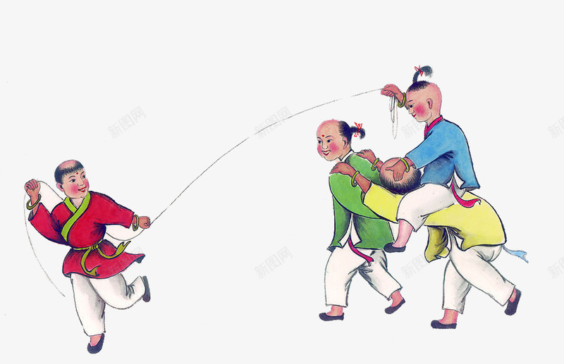 童趣玩跳绳子png免抠素材_88icon https://88icon.com 人物 儿童 国画 童趣