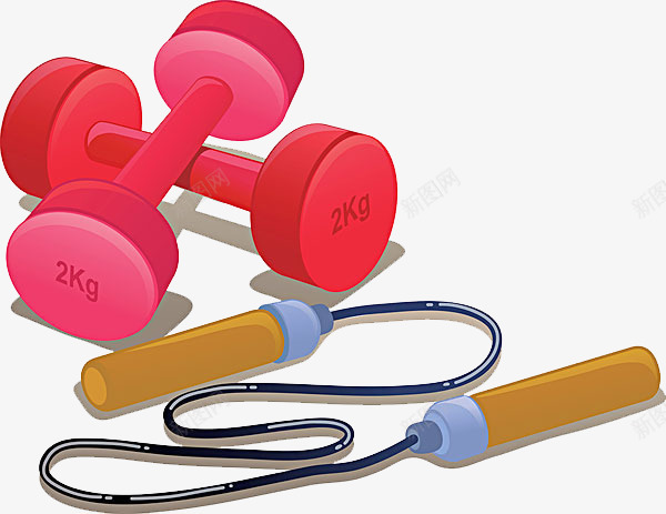 哑铃和跳绳png免抠素材_88icon https://88icon.com 一副 卡通 哑铃 手绘 棕色 简图 红色 绳子