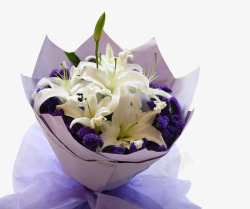紫色包装白百合小花束素材