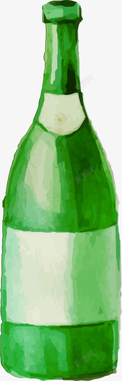 手绘绿色酒瓶瓶子素材