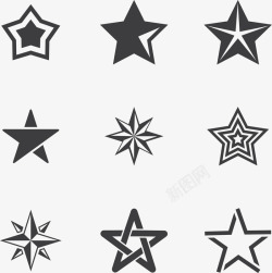 装饰多种形态的黑色星星矢量图素材