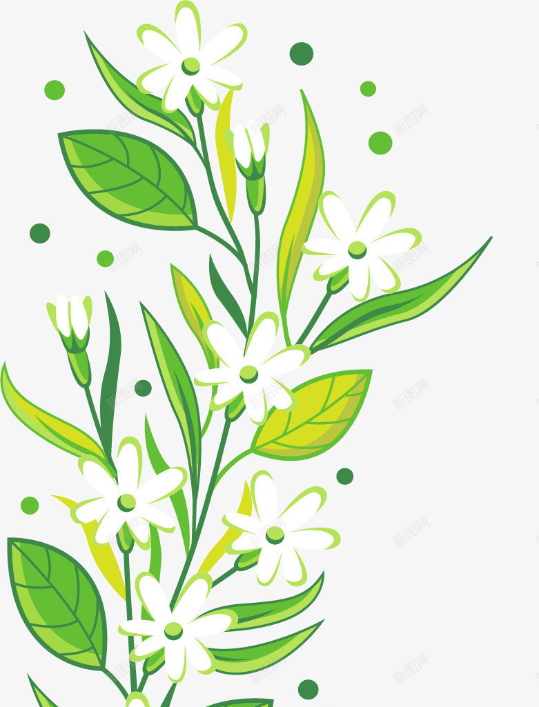绿色叶子和白色花朵矢量图ai免抠素材_88icon https://88icon.com 植物 白色花朵 绿色 绿色植物 花朵 花瓣 矢量图