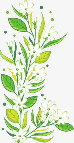 绿色叶子和白色花朵矢量图素材