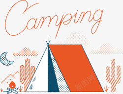 橘色帐篷夏令营海报矢量图素材