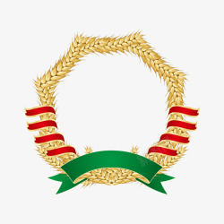 小麦边框红绿缎带徽章形金色小麦中空边框高清图片