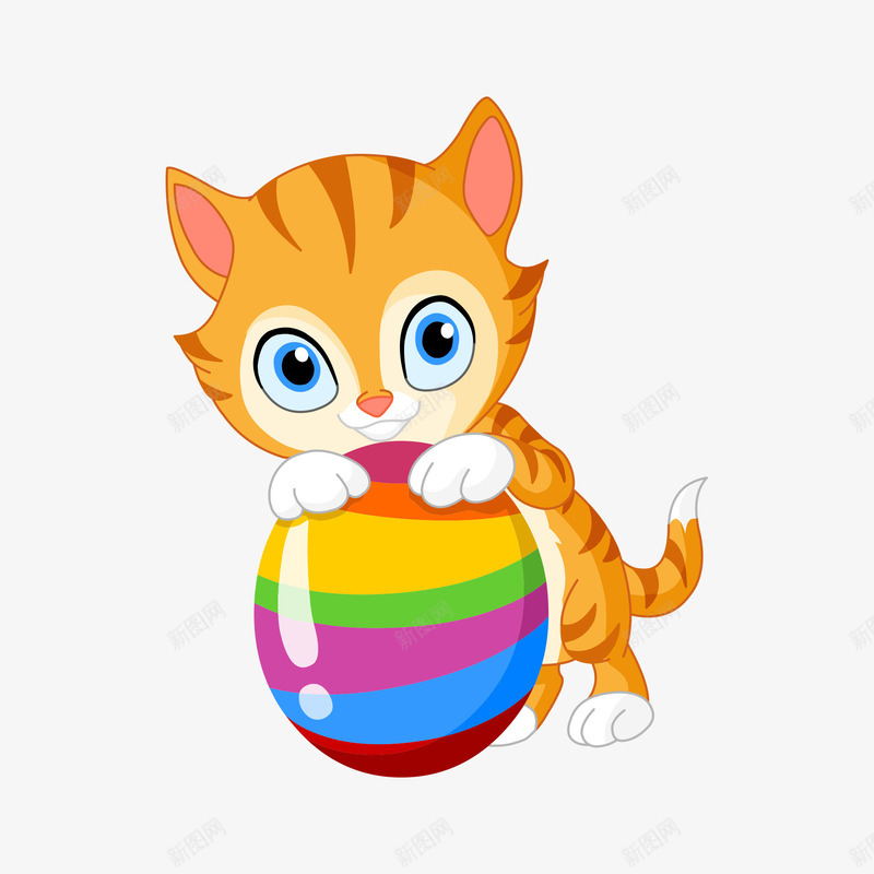 可爱猫咪矢量图ai免抠素材_88icon https://88icon.com 条纹 玩球 黄色 矢量图