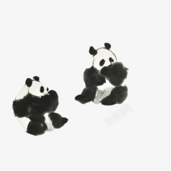 镡大熊猫进食水墨画高清图片