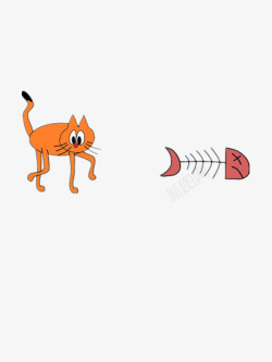 猫咪和鱼骨头素材