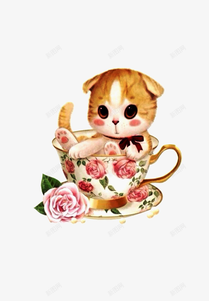 可爱猫咪png免抠素材_88icon https://88icon.com 创意 可爱动物 手绘猫咪 杯子 盘子 花朵 花纹 调皮 逼真 餐具