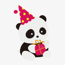 卡通手绘熊猫与礼物盒素材