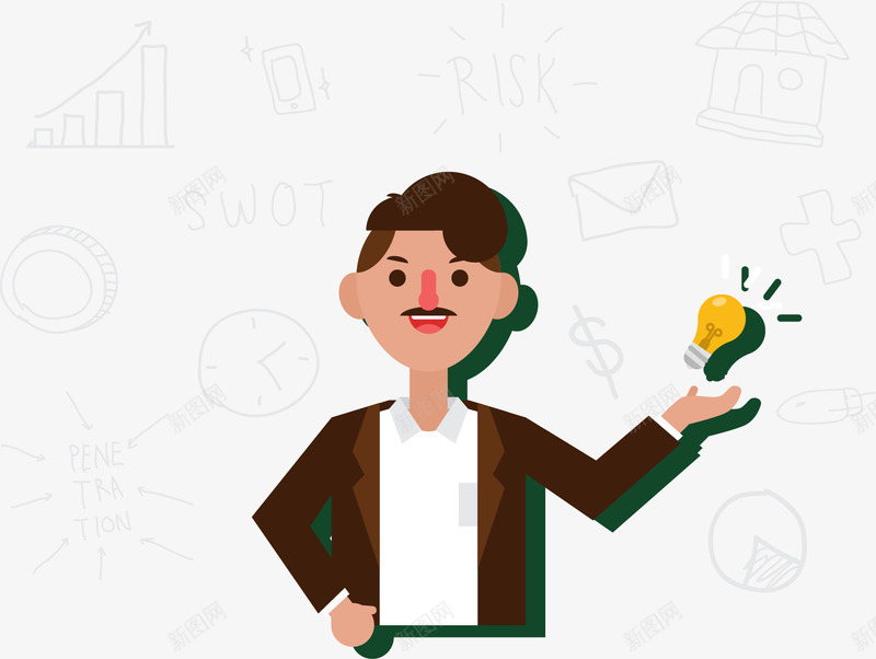 讲课教师矢量图ai免抠素材_88icon https://88icon.com 演讲 灯泡 男教师 矢量素材 讲课 矢量图