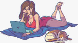 女人电脑趴着玩电脑的美女高清图片