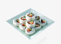 白色方形盘子里的寿司素材
