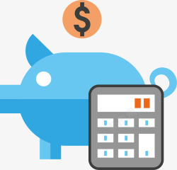 蓝色存钱罐计算器蓝色小猪存钱罐矢量图高清图片