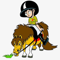手绘卡通骑着吃草的马的素材