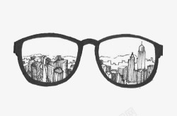 黑白城市倒影眼镜素材